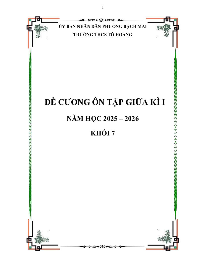 đề cương giữa kì 1 toán 7 năm 2025 – 2026 trường thcs tô hoàng – hà nội 0