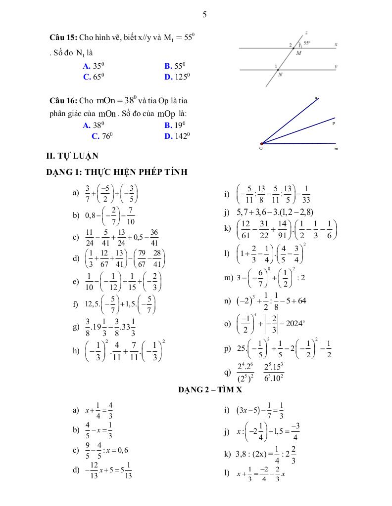 đề cương giữa kì 1 toán 7 năm 2025 – 2026 trường thcs tô hoàng – hà nội 3