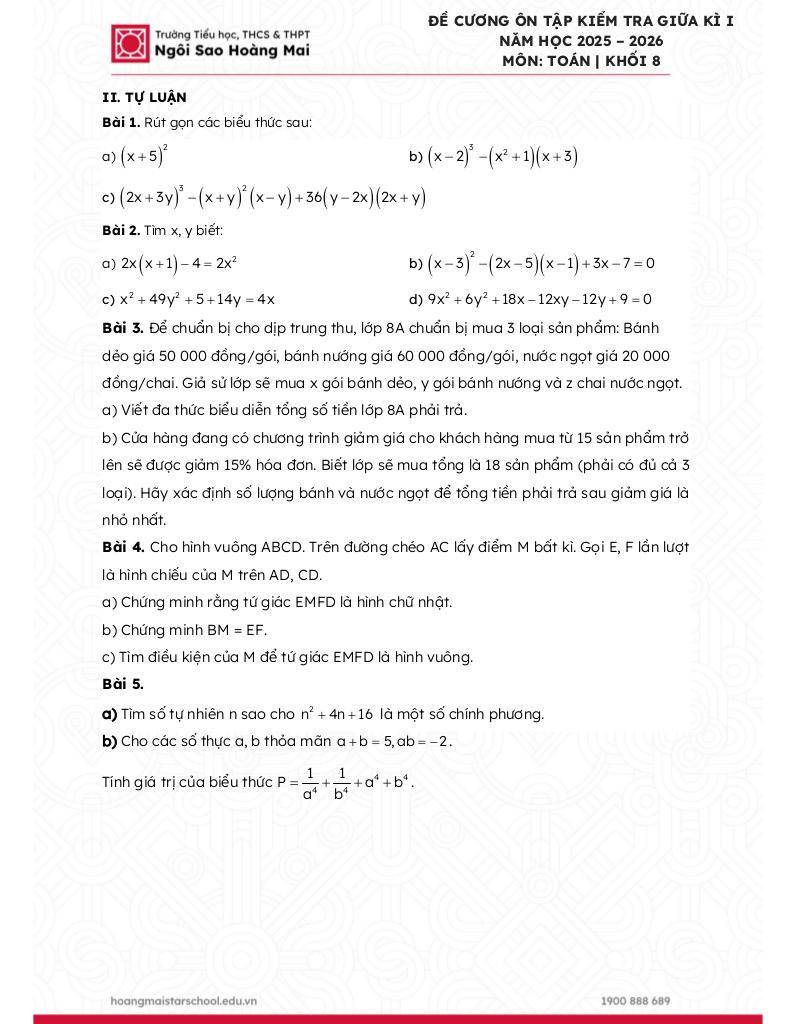 đề cương giữa kì 1 toán 8 năm 2025 – 2026 trường ngôi sao hoàng mai – hà nội 1