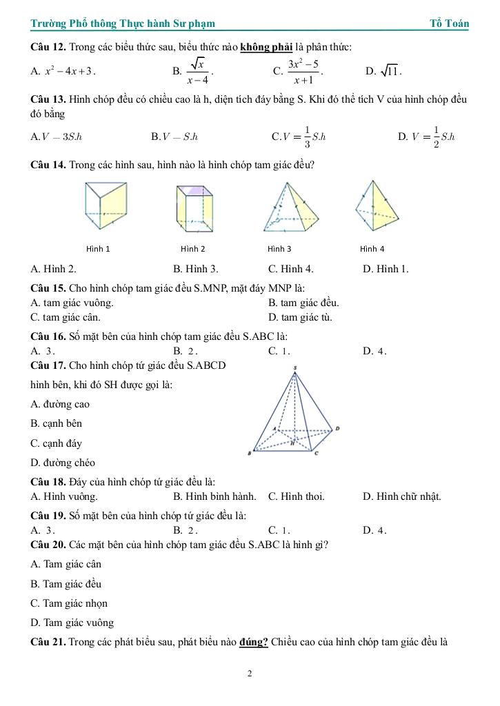 đề cương giữa kì 1 toán 8 năm 2025 – 2026 trường pt thực hành sư phạm – đồng nai 1