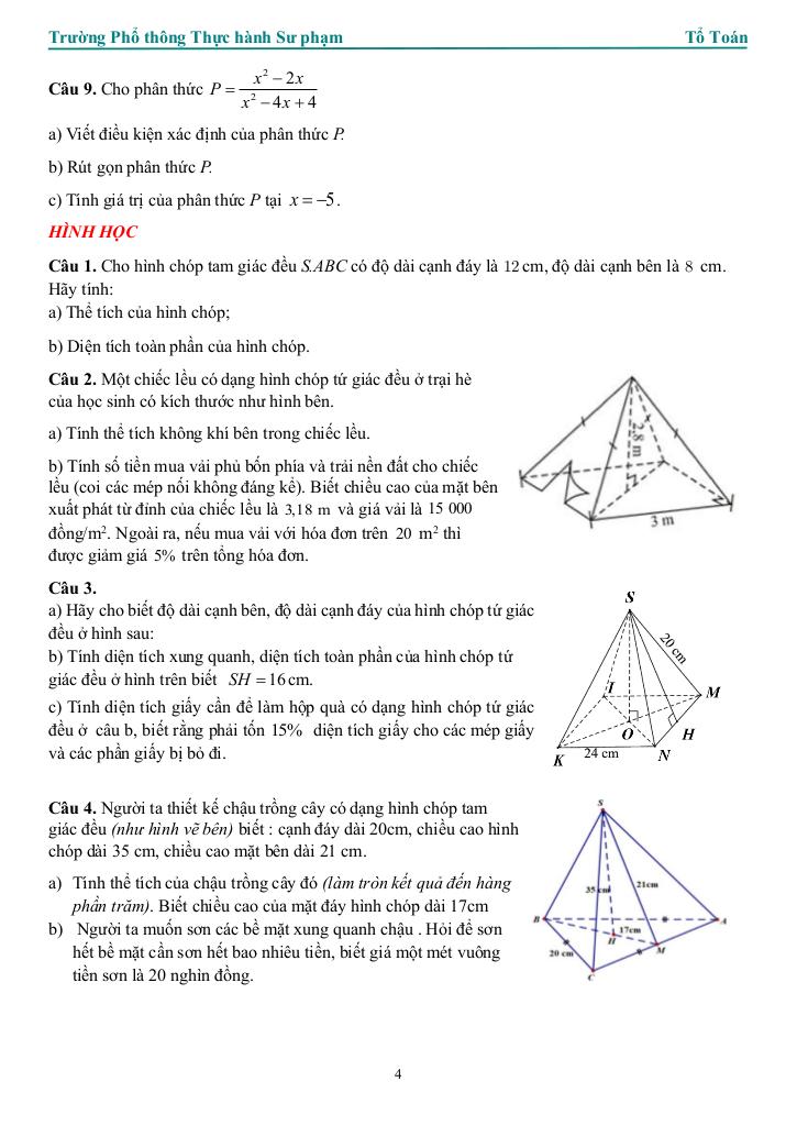 đề cương giữa kì 1 toán 8 năm 2025 – 2026 trường pt thực hành sư phạm – đồng nai 3