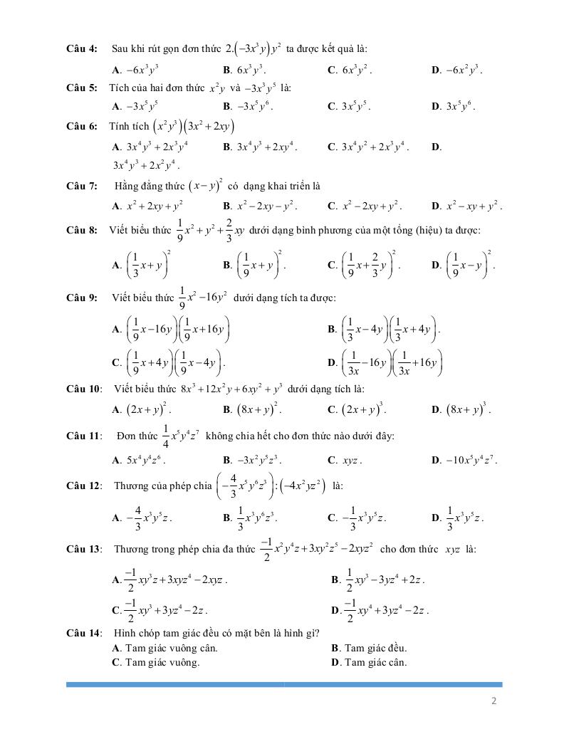 đề cương giữa kì 1 toán 8 năm 2025 – 2026 trường thcs nguyễn văn linh – tp hcm 1