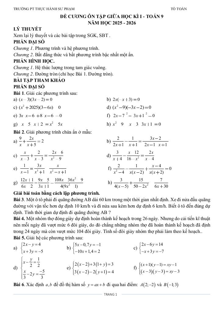 đề cương giữa kì 1 toán 9 năm 2025 – 2026 trường pt thực hành sư phạm – đồng nai 0