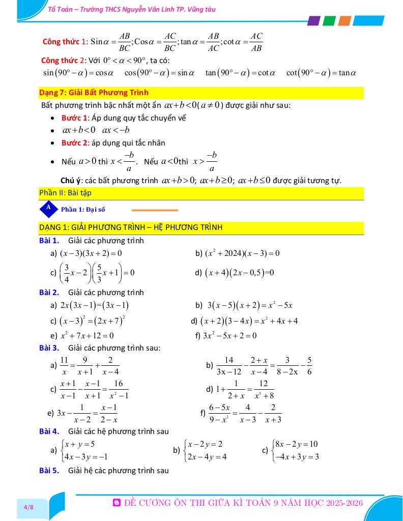 đề cương giữa kì 1 toán 9 năm 2025 – 2026 trường thcs nguyễn văn linh – tp hcm 1