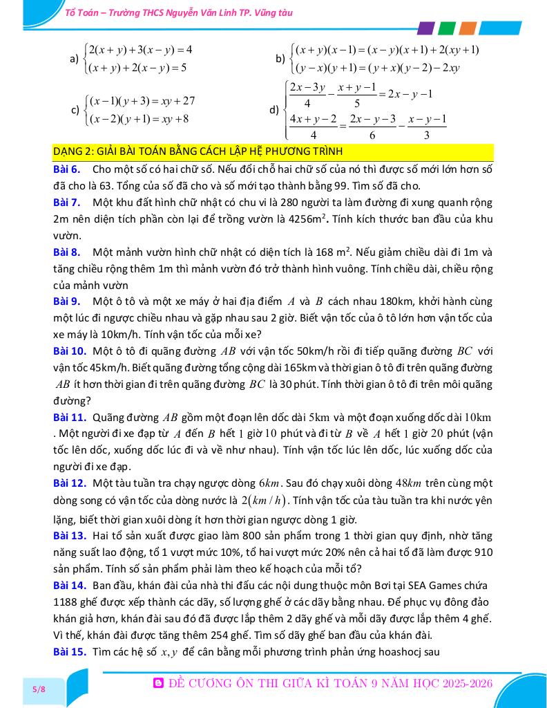 đề cương giữa kì 1 toán 9 năm 2025 – 2026 trường thcs nguyễn văn linh – tp hcm 2