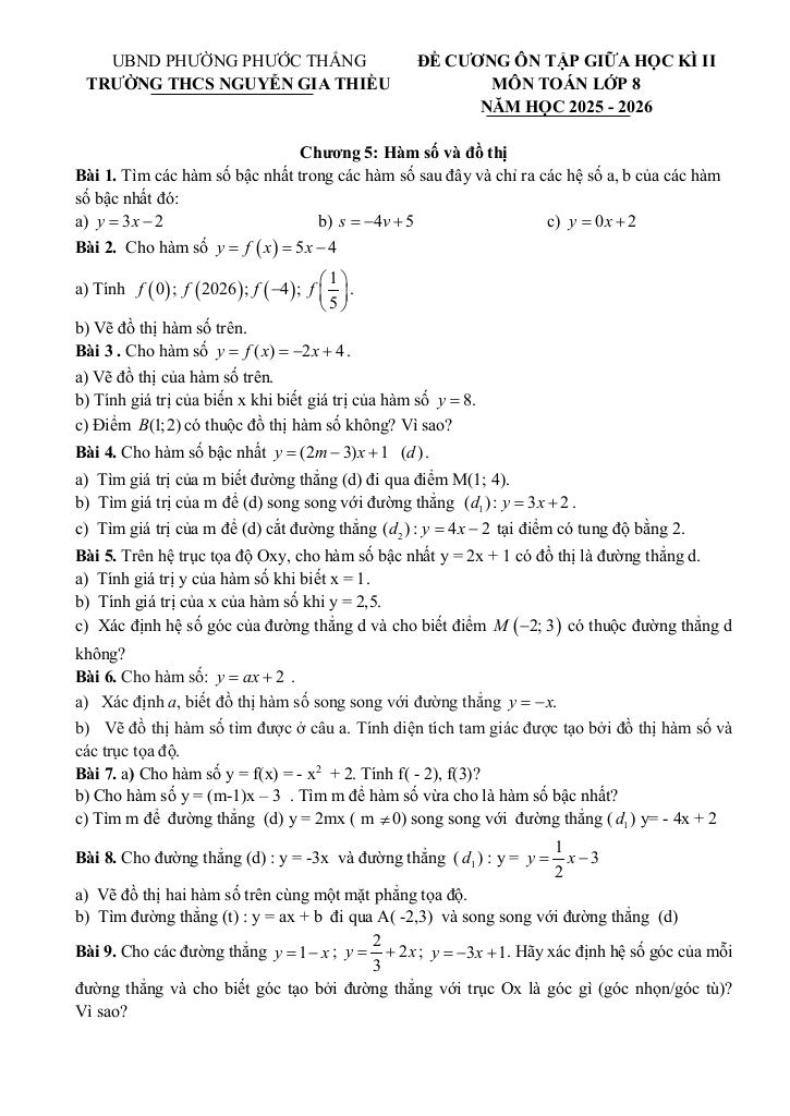 đề cương giữa kì 2 toán 8 năm 2025 – 2026 trường thcs nguyễn gia thiều – tp hcm - hình 1