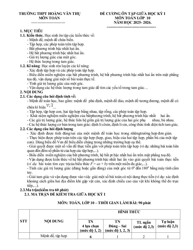 đề cương giữa kỳ 1 toán 10 năm 2025 – 2026 trường thpt hoàng văn thụ – hà nội 0