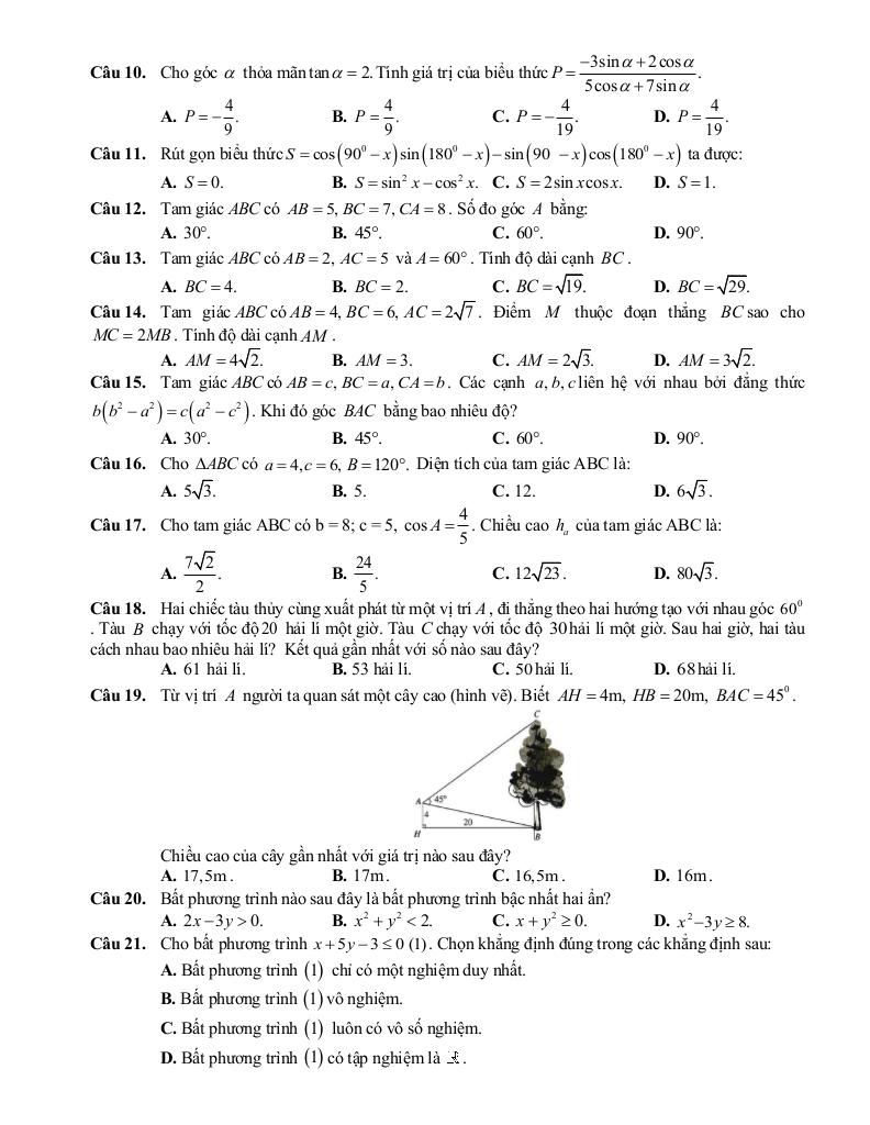 đề cương giữa kỳ 1 toán 10 năm 2025 – 2026 trường thpt hoàng văn thụ – hà nội 2