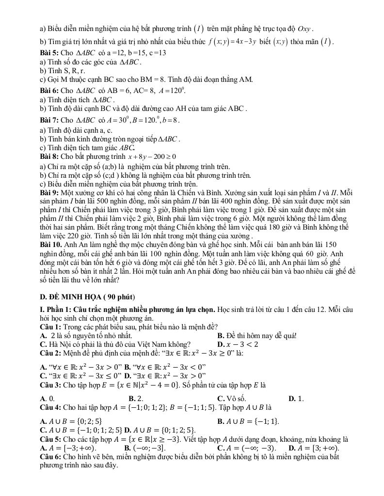 đề cương giữa kỳ 1 toán 10 năm 2025 – 2026 trường thpt hoàng văn thụ – hà nội 6