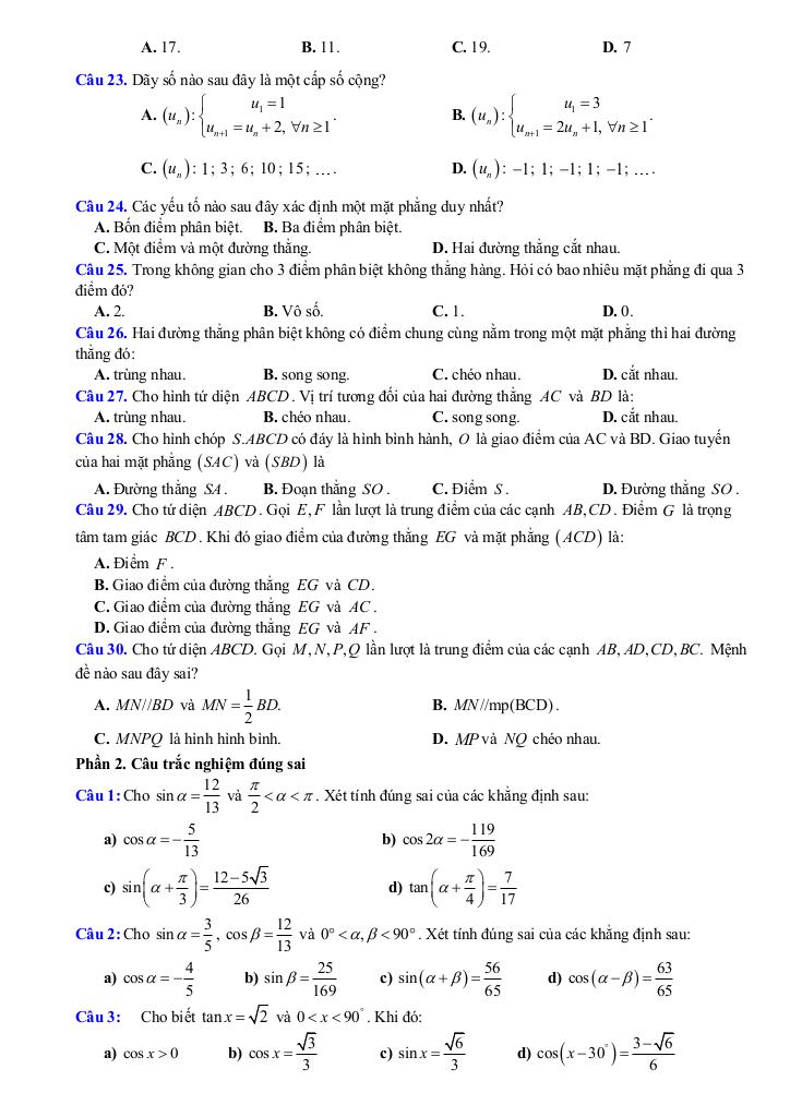 đề cương giữa kỳ 1 toán 11 năm 2025 – 2026 trường thpt hoàng văn thụ – hà nội 3
