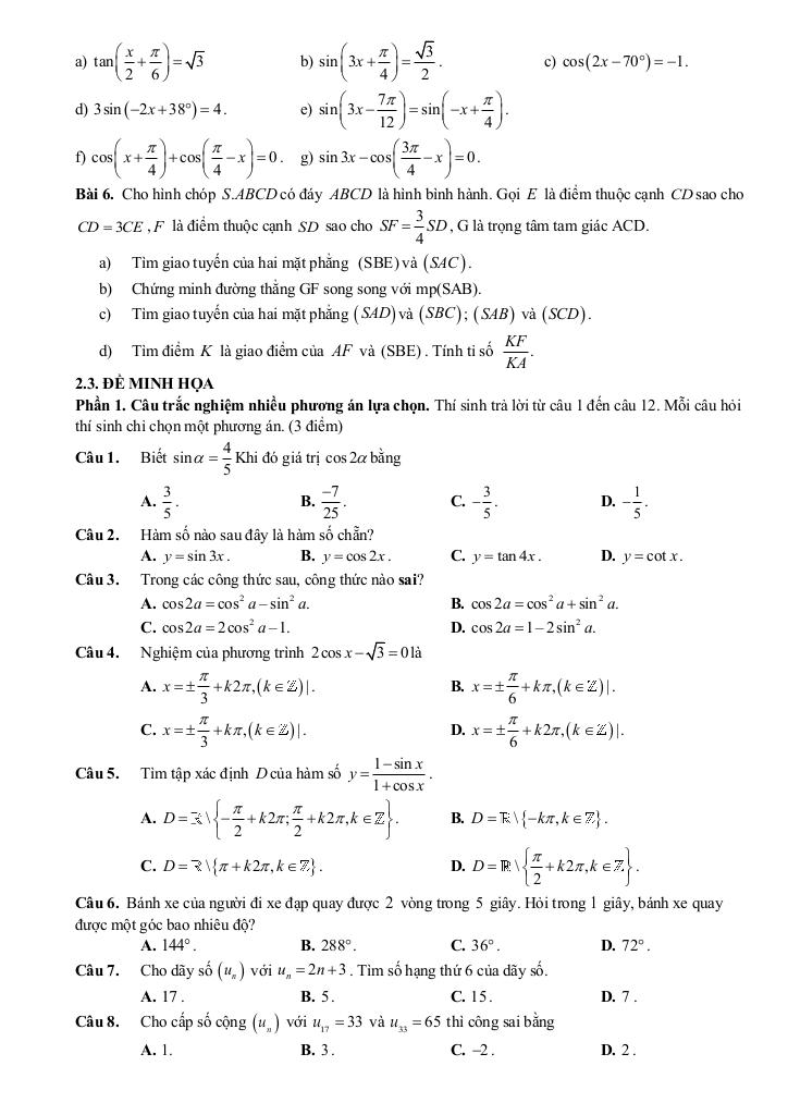 đề cương giữa kỳ 1 toán 11 năm 2025 – 2026 trường thpt hoàng văn thụ – hà nội 7