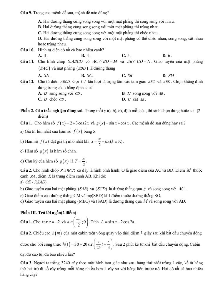 đề cương giữa kỳ 1 toán 11 năm 2025 – 2026 trường thpt hoàng văn thụ – hà nội 8