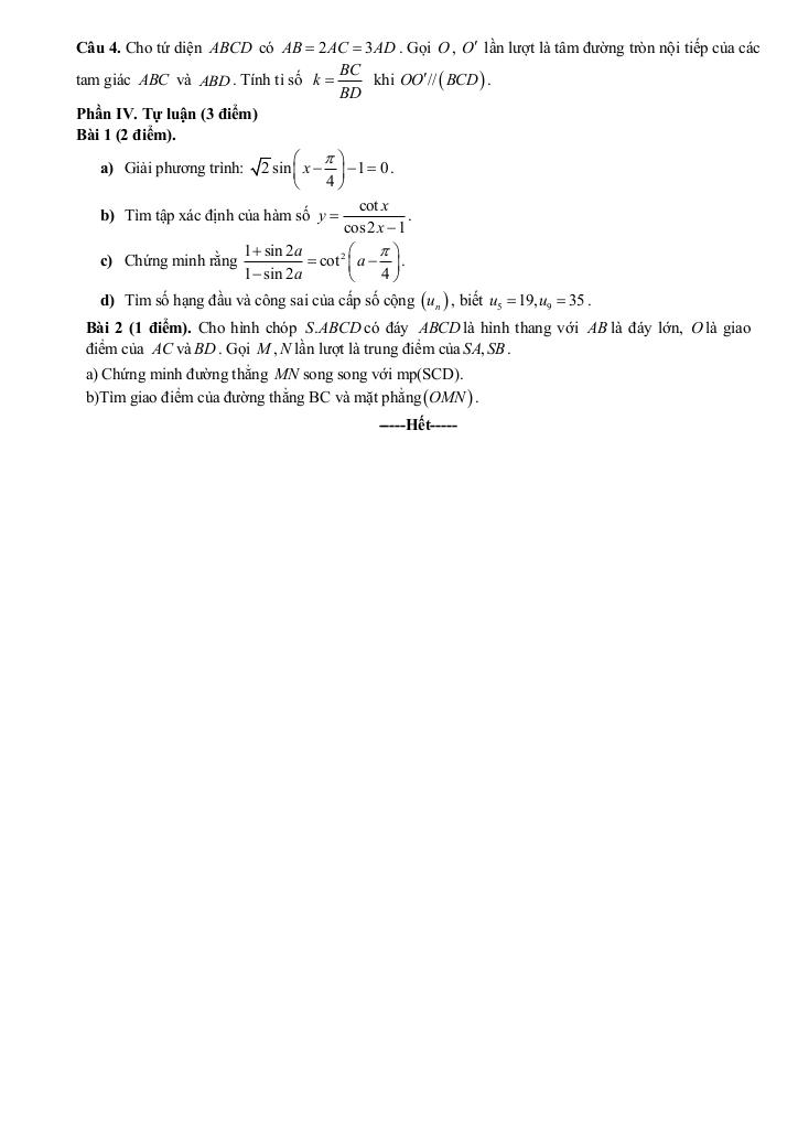 đề cương giữa kỳ 1 toán 11 năm 2025 – 2026 trường thpt hoàng văn thụ – hà nội 9
