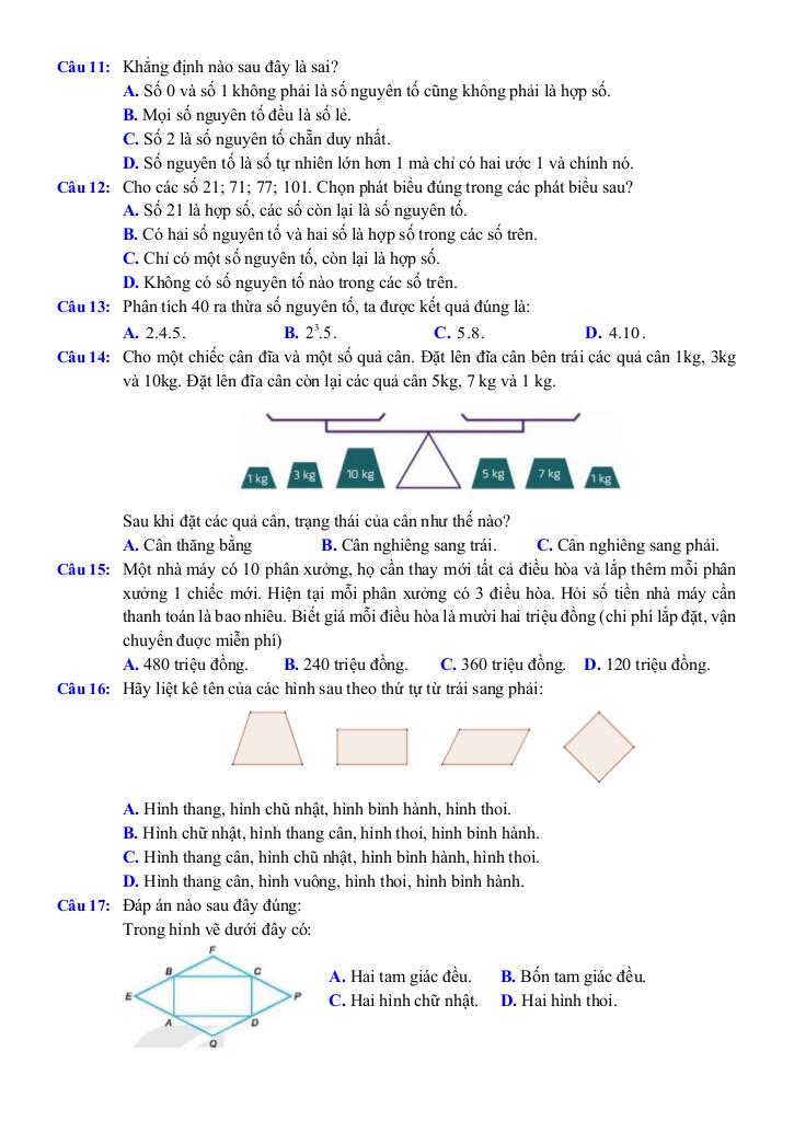 đề cương giữa kỳ 1 toán 6 năm 2025 – 2026 trường thcs lĩnh nam – hà nội 1