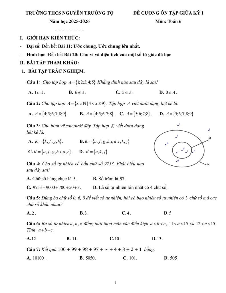 đề cương giữa kỳ 1 toán 6 năm 2025 – 2026 trường thcs nguyễn trường tộ – hà nội 0