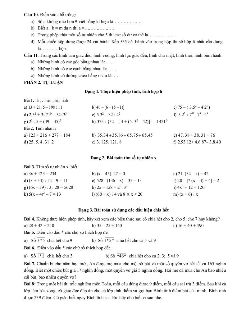 đề cương giữa kỳ 1 toán 6 năm 2025 – 2026 trường thcs thành công – hà nội 1