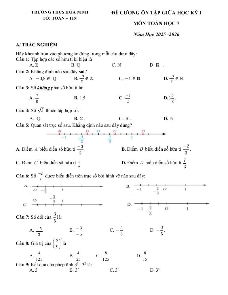 đề cương giữa kỳ 1 toán 7 năm 2025 – 2026 trường thcs hòa ninh – lâm đồng 0