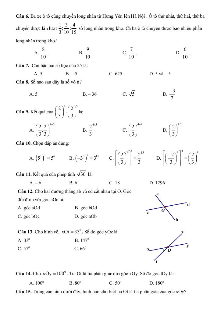 đề cương giữa kỳ 1 toán 7 năm 2025 – 2026 trường thcs thành công – hà nội 1