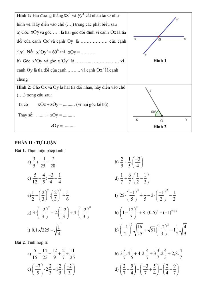 đề cương giữa kỳ 1 toán 7 năm 2025 – 2026 trường thcs thành công – hà nội 3