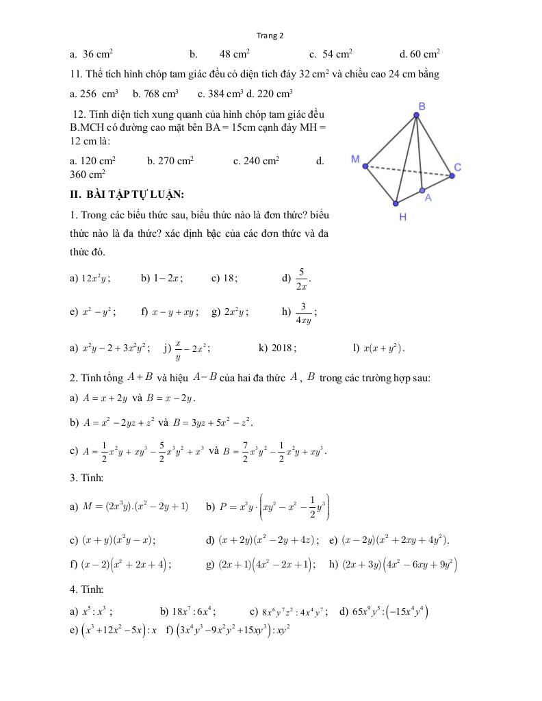 đề cương giữa kỳ 1 toán 8 năm 2025 – 2026 trường thcs hòa ninh – lâm đồng 1