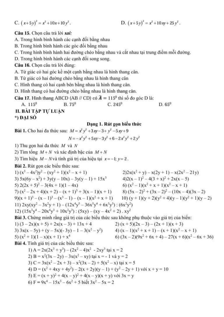 đề cương giữa kỳ 1 toán 8 năm 2025 – 2026 trường thcs nguyễn trường tộ – hà nội 1