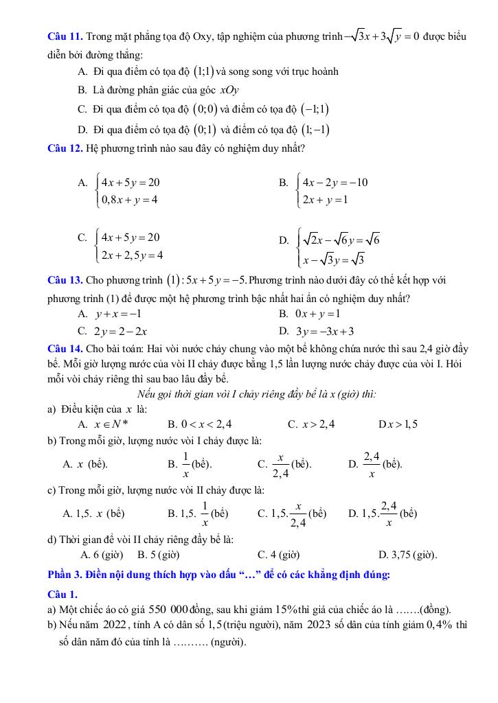 đề cương giữa kỳ 1 toán 9 năm 2025 – 2026 trường thcs thành công – hà nội 2