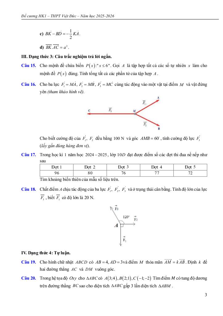 đề cương học kì 1 toán 10 năm 2025 – 2026 trường thpt việt đức – hà nội 2