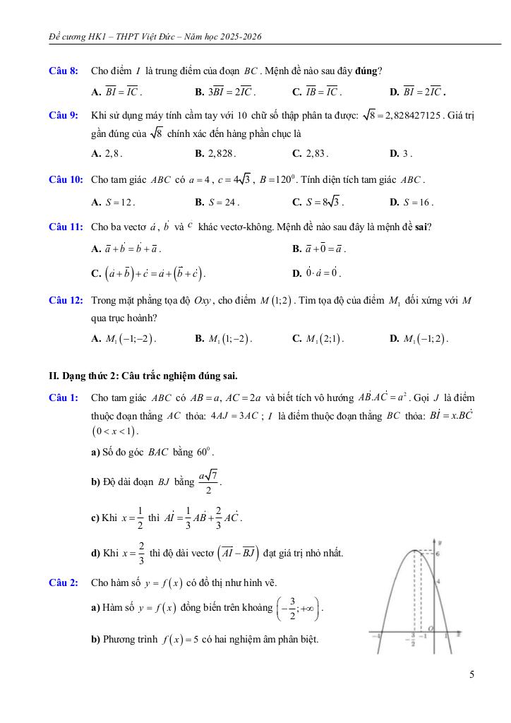 đề cương học kì 1 toán 10 năm 2025 – 2026 trường thpt việt đức – hà nội 4