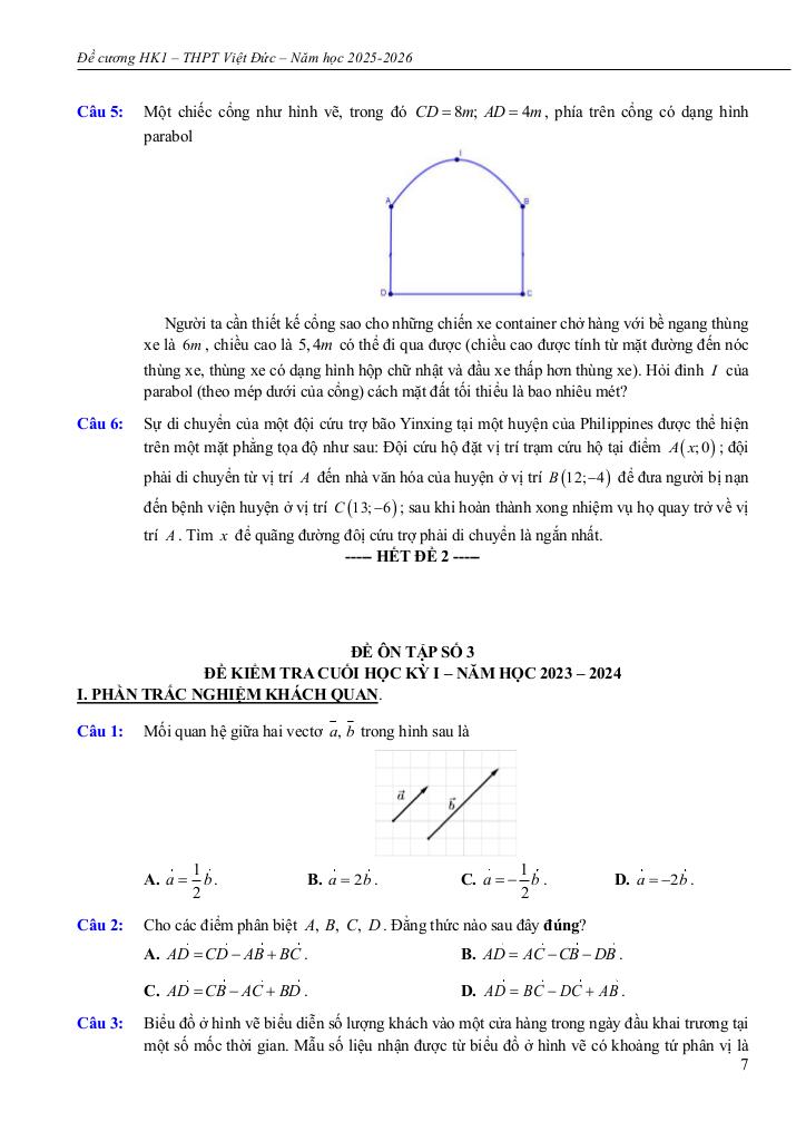 đề cương học kì 1 toán 10 năm 2025 – 2026 trường thpt việt đức – hà nội 6