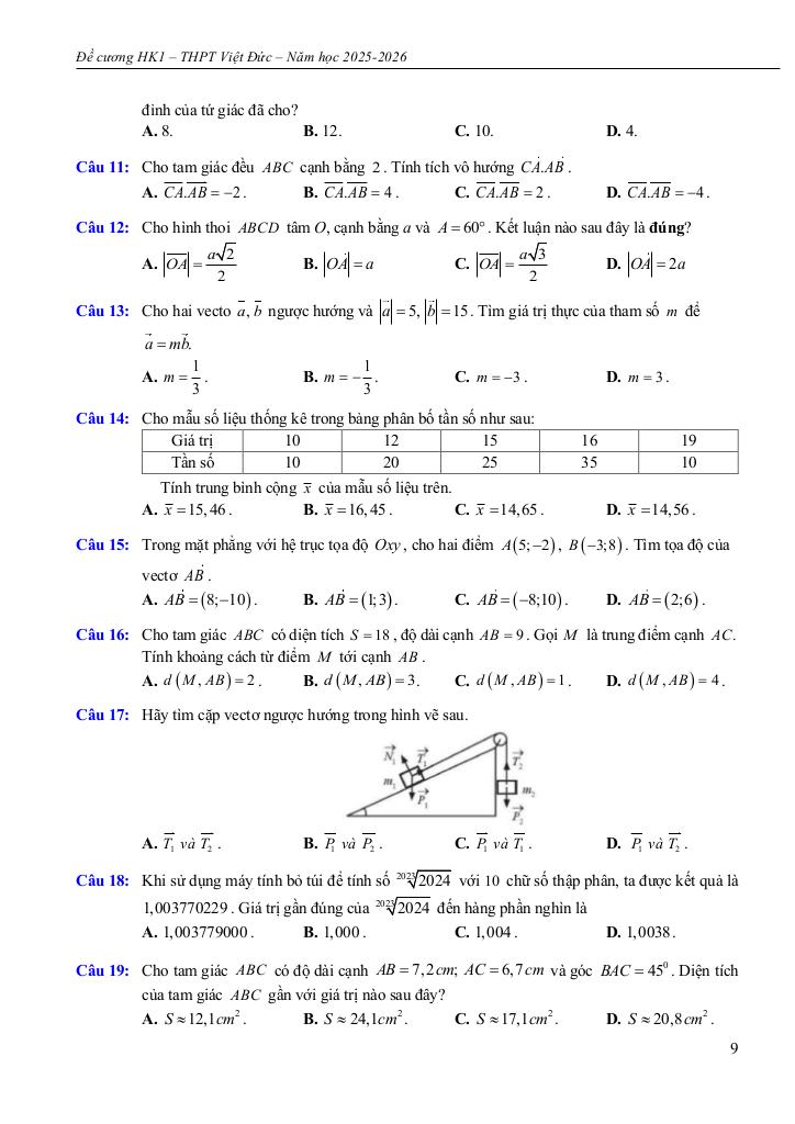 đề cương học kì 1 toán 10 năm 2025 – 2026 trường thpt việt đức – hà nội 8