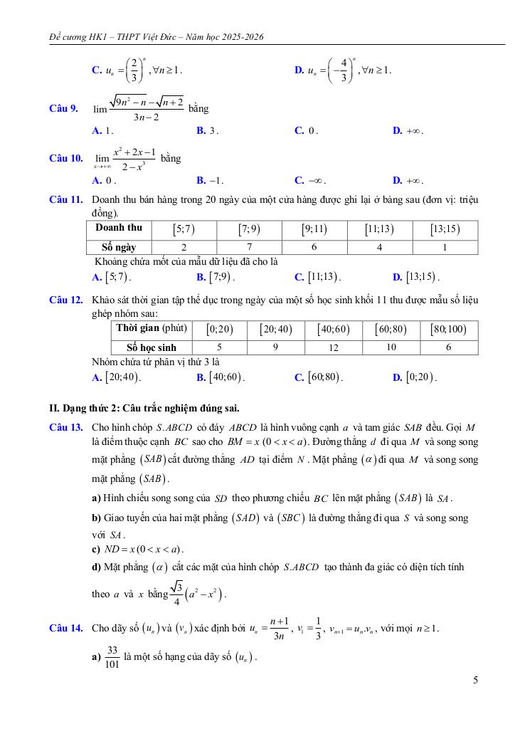 đề cương học kì 1 toán 11 năm 2025 – 2026 trường thpt việt đức – hà nội 4