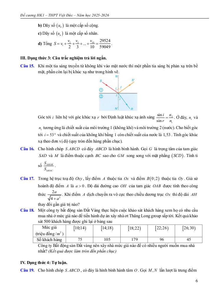 đề cương học kì 1 toán 11 năm 2025 – 2026 trường thpt việt đức – hà nội 5