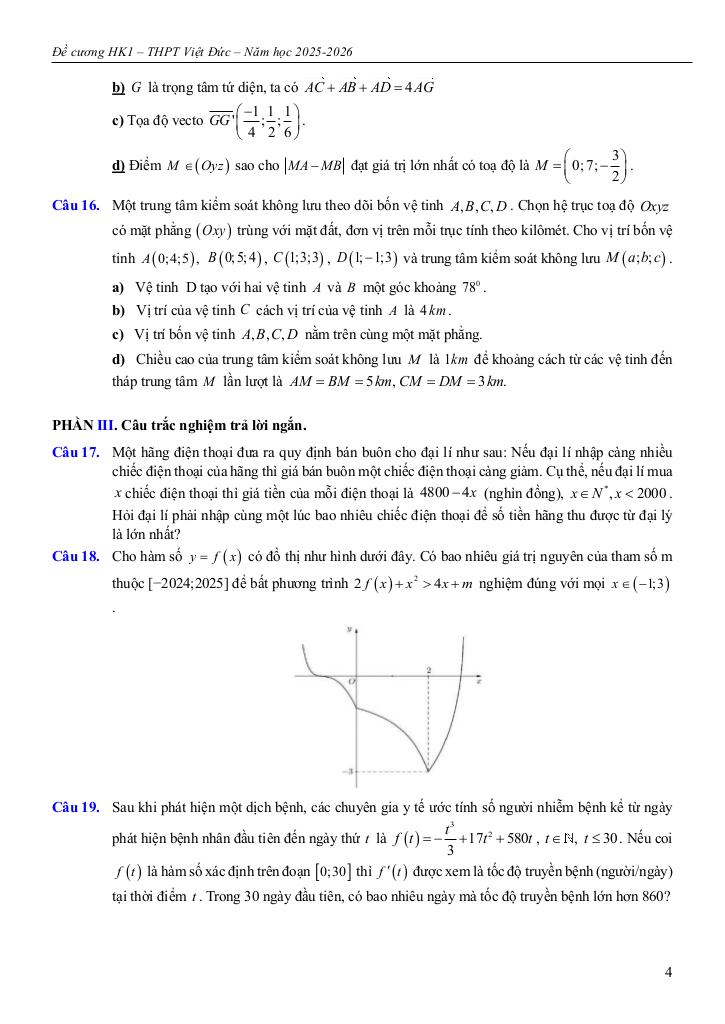 đề cương học kì 1 toán 12 năm 2025 – 2026 trường thpt việt đức – hà nội 3