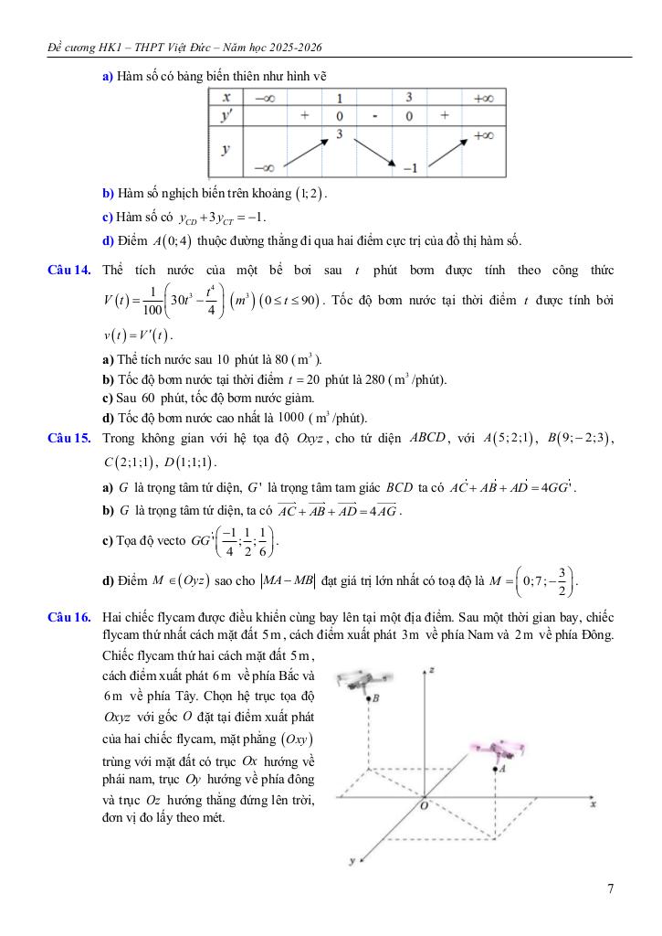 đề cương học kì 1 toán 12 năm 2025 – 2026 trường thpt việt đức – hà nội 6