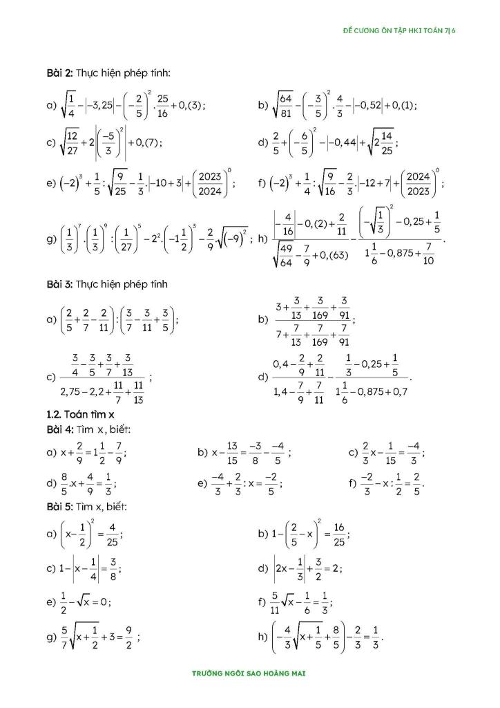 đề cương học kì 1 toán 7 năm 2025 – 2026 trường ngôi sao hoàng mai – hà nội 5