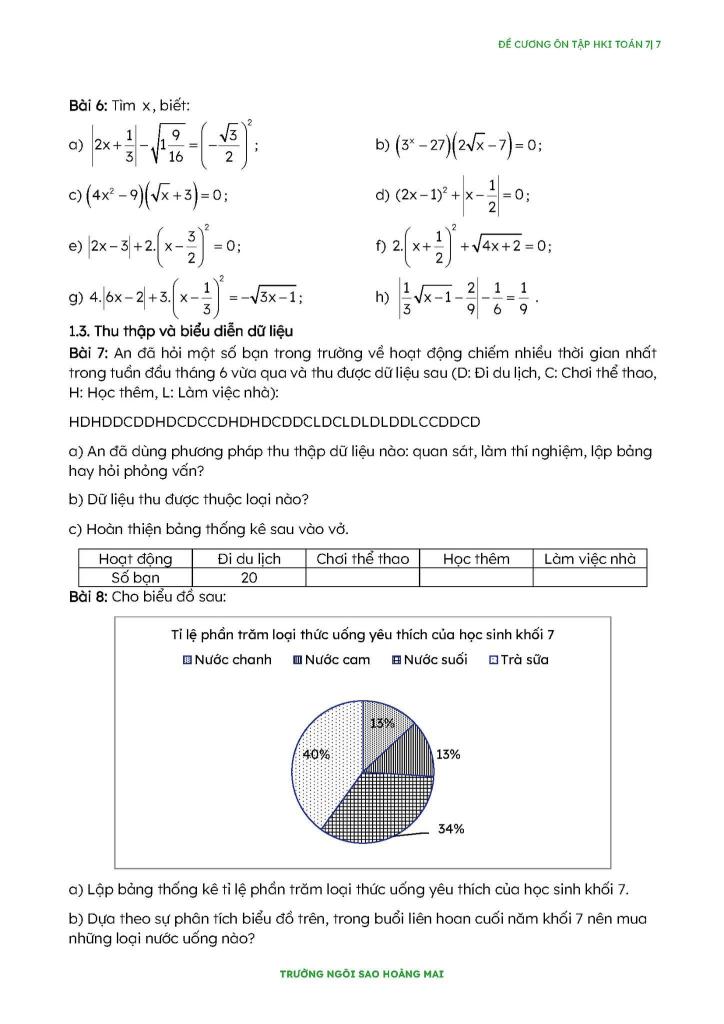 đề cương học kì 1 toán 7 năm 2025 – 2026 trường ngôi sao hoàng mai – hà nội 6
