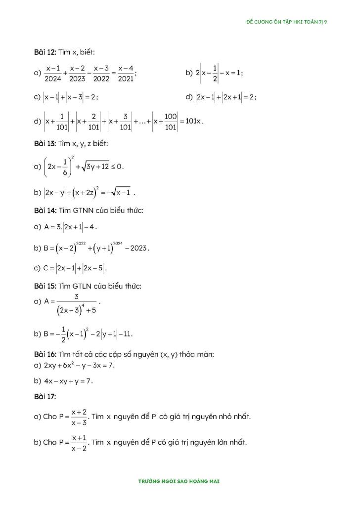 đề cương học kì 1 toán 7 năm 2025 – 2026 trường ngôi sao hoàng mai – hà nội 8