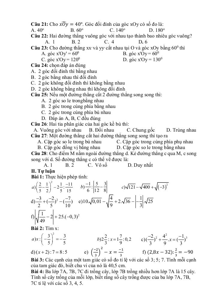đề cương học kì 1 toán 7 năm 2025 – 2026 trường thcs nguyễn bỉnh khiêm – hà nội 2