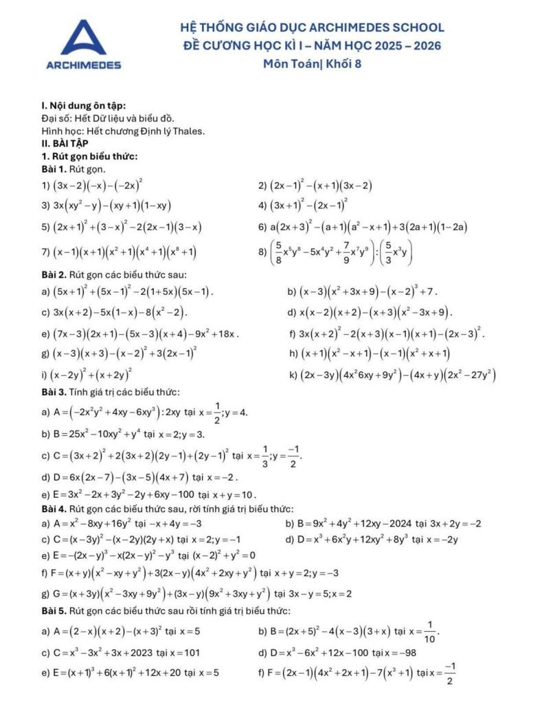 đề cương học kì 1 toán 8 năm 2025 – 2026 hệ thống gd archimedes school – hà nội 0