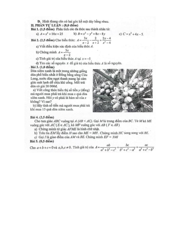 đề cương học kì 1 toán 8 năm 2025 – 2026 trường thcs nguyễn bỉnh khiêm – hà nội 1