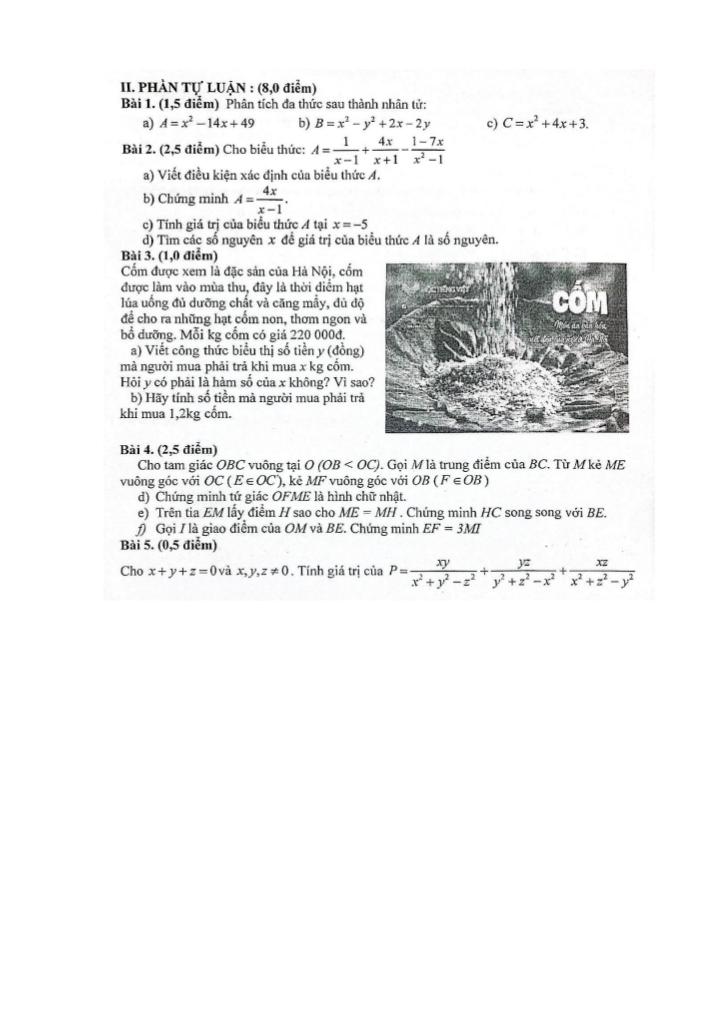 đề cương học kì 1 toán 8 năm 2025 – 2026 trường thcs nguyễn bỉnh khiêm – hà nội 3