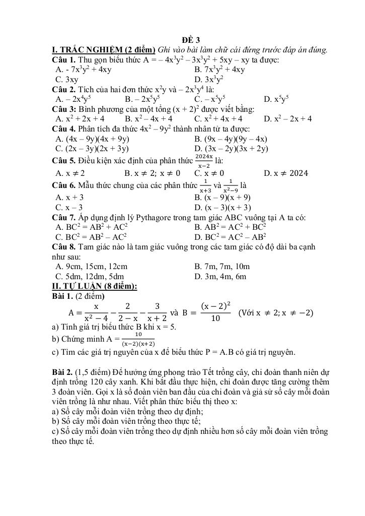 đề cương học kì 1 toán 8 năm 2025 – 2026 trường thcs nguyễn bỉnh khiêm – hà nội 4