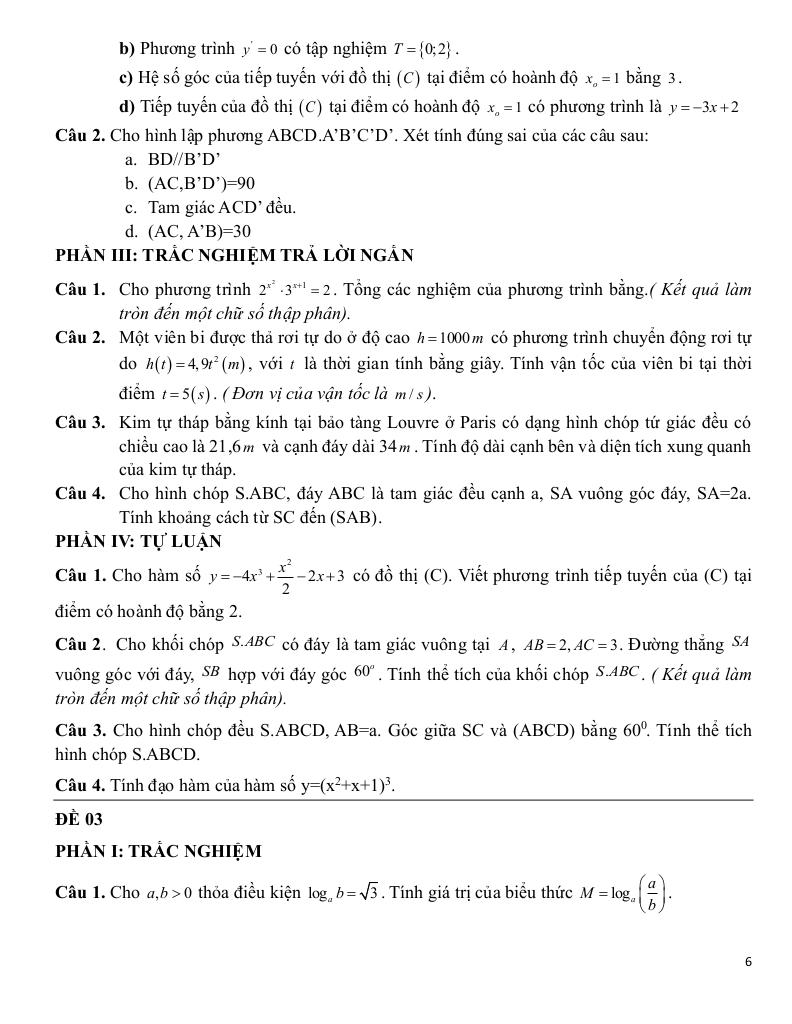 đề cương học kì 2 toán 11 năm 2024 – 2025 trường thpt bắc thăng long – hà nội 5