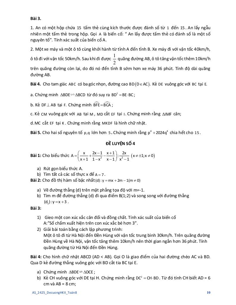 đề cương học kì 2 toán 8 năm 2024 – 2025 hệ thống gd archimedes school – hà nội 9