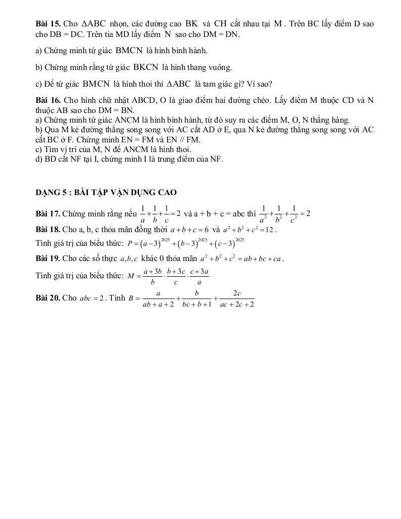 đề cương học kỳ 1 toán 8 năm 2025 – 2026 trường thcs phan chu trinh – hà nội 3
