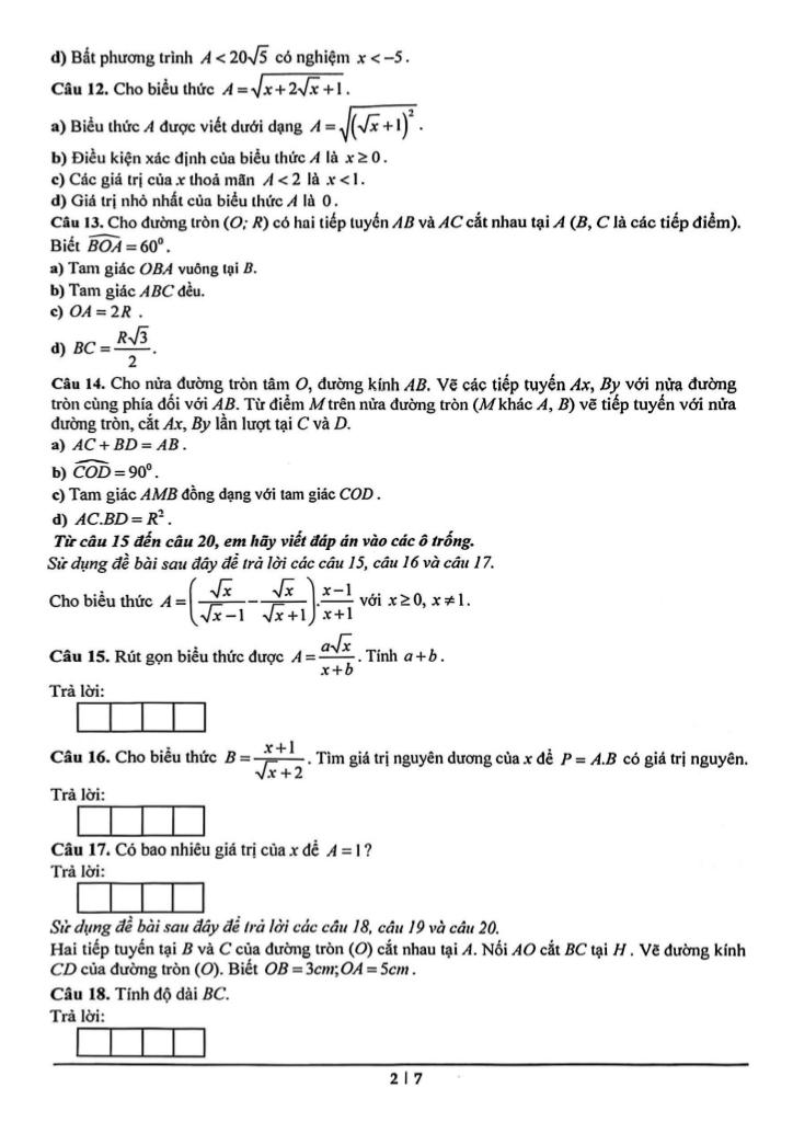 đề cương học kỳ 1 toán 9 năm 2025 – 2026 trường m.v. lômônôxốp – hà nội 1
