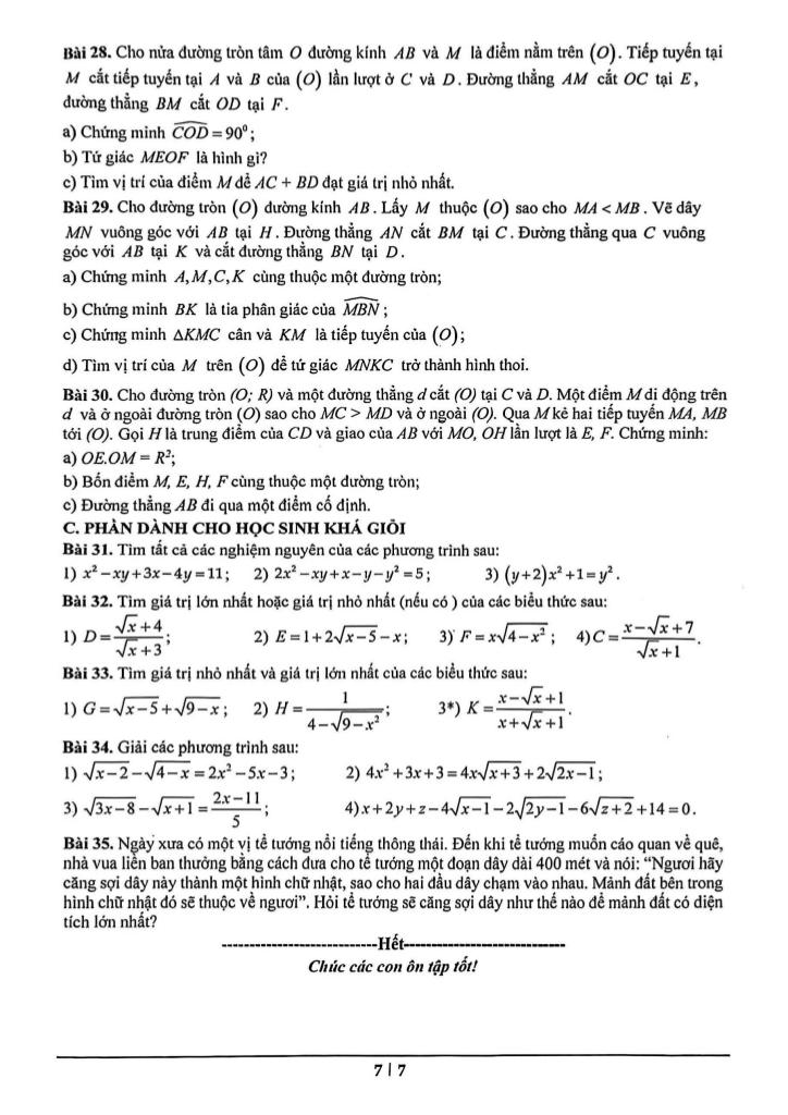 đề cương học kỳ 1 toán 9 năm 2025 – 2026 trường m.v. lômônôxốp – hà nội 6