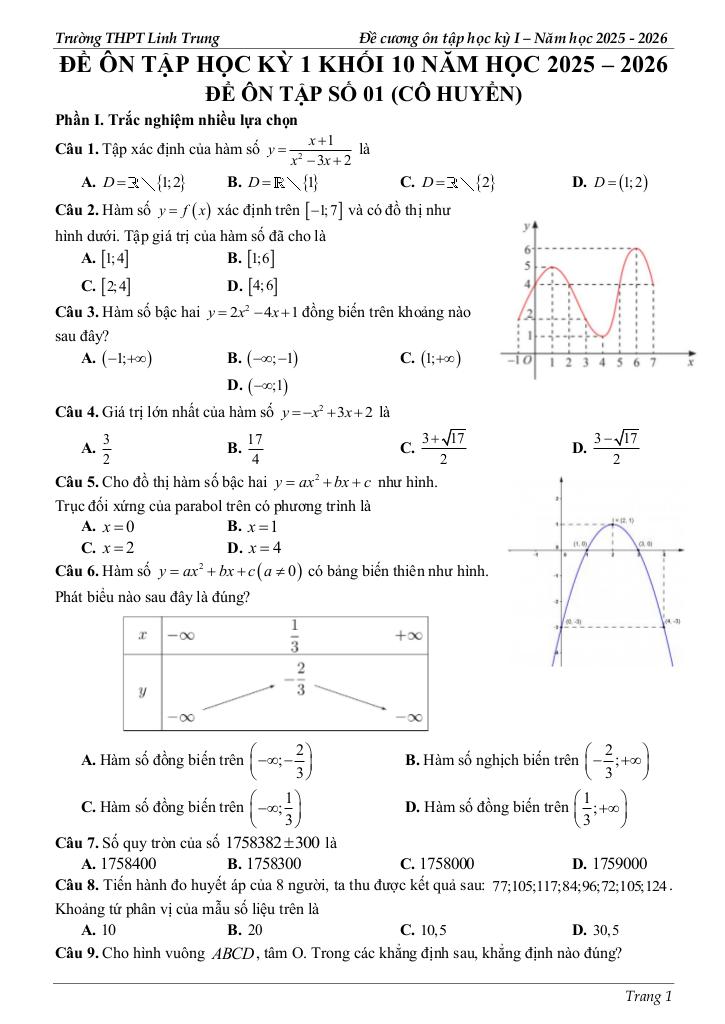đề cương ôn tập hk1 toán 10 năm 2025 – 2026 trường thpt linh trung – tp hcm 0