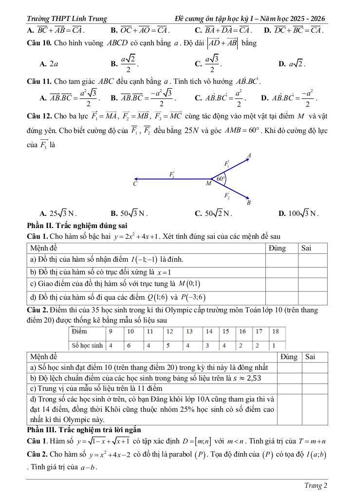 đề cương ôn tập hk1 toán 10 năm 2025 – 2026 trường thpt linh trung – tp hcm 1