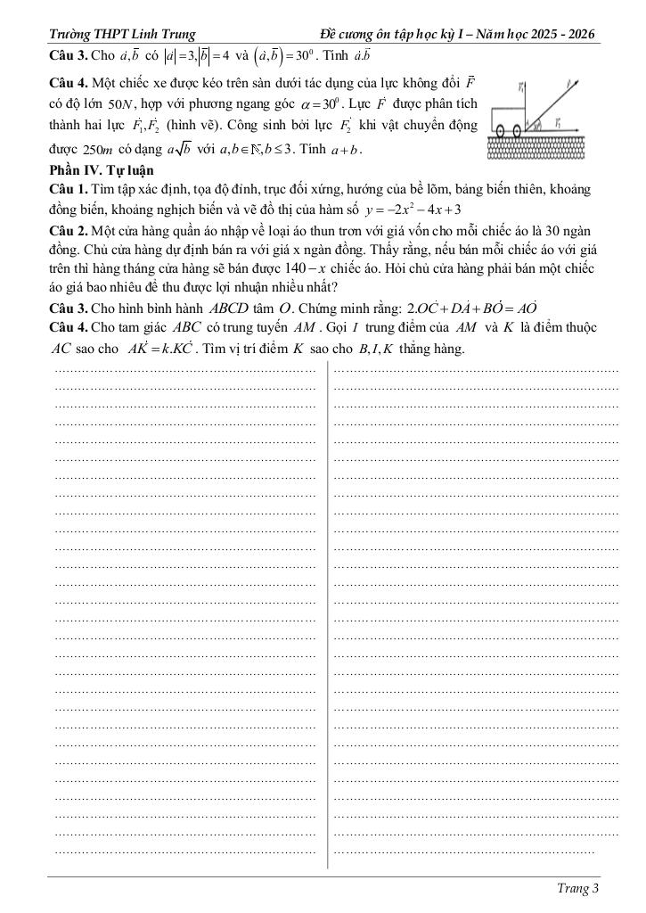 đề cương ôn tập hk1 toán 10 năm 2025 – 2026 trường thpt linh trung – tp hcm 2